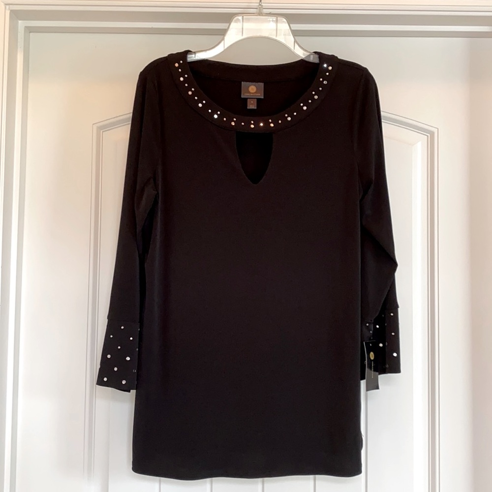 NWT - JM Collection Embellished Black Tunic top